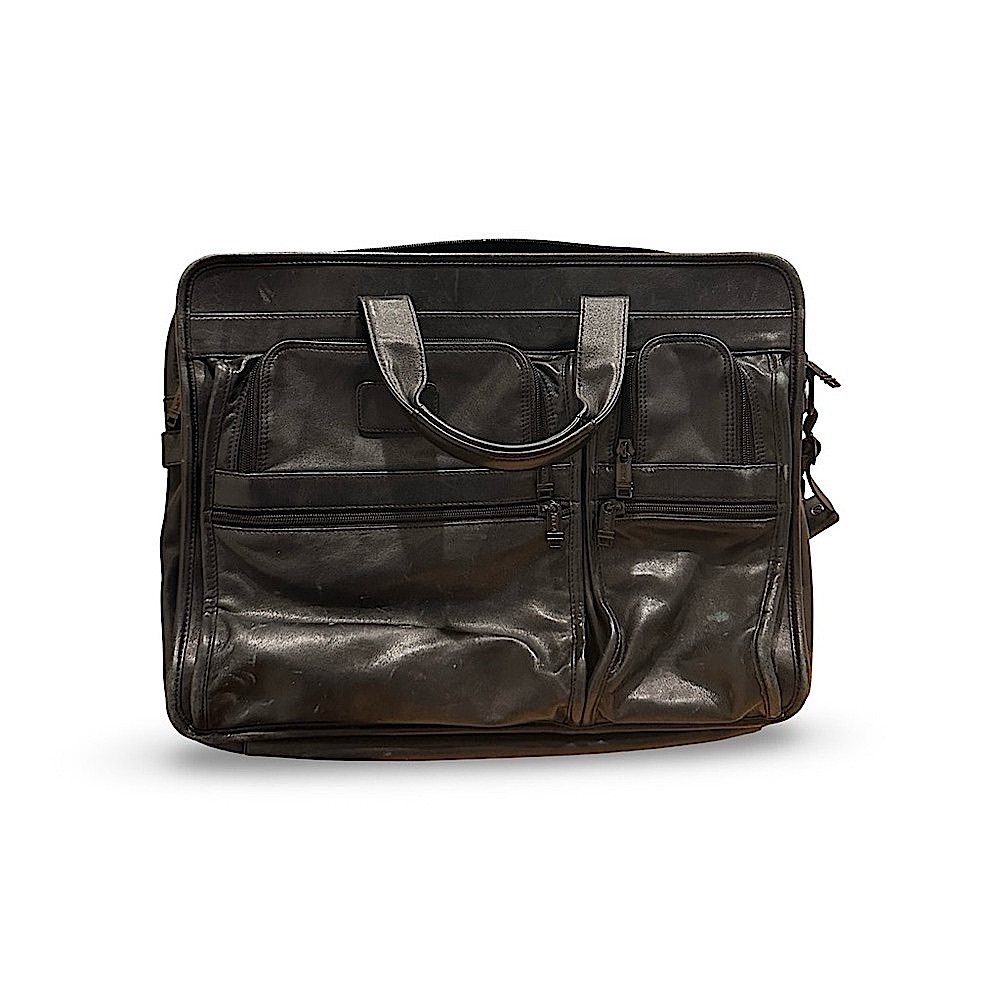 Vintage TUMI XL black nappa leather briefcase - accordion style - gender neutral